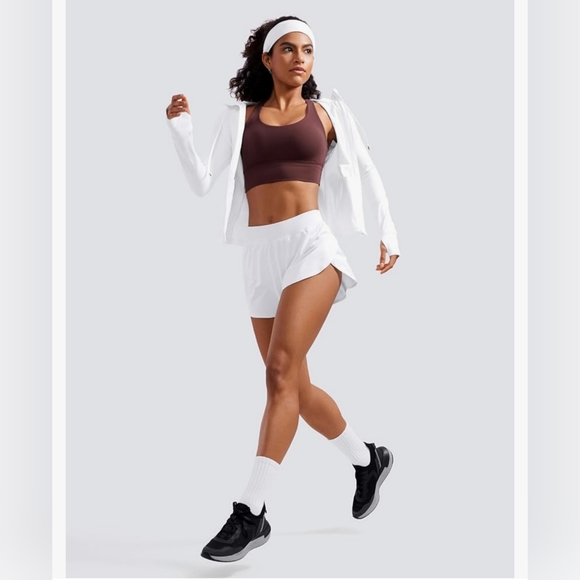 CRZ YOGA NWT Mid Waisted Dolphin Athletic Shorts - SOLID White S - Picture 1 of 7